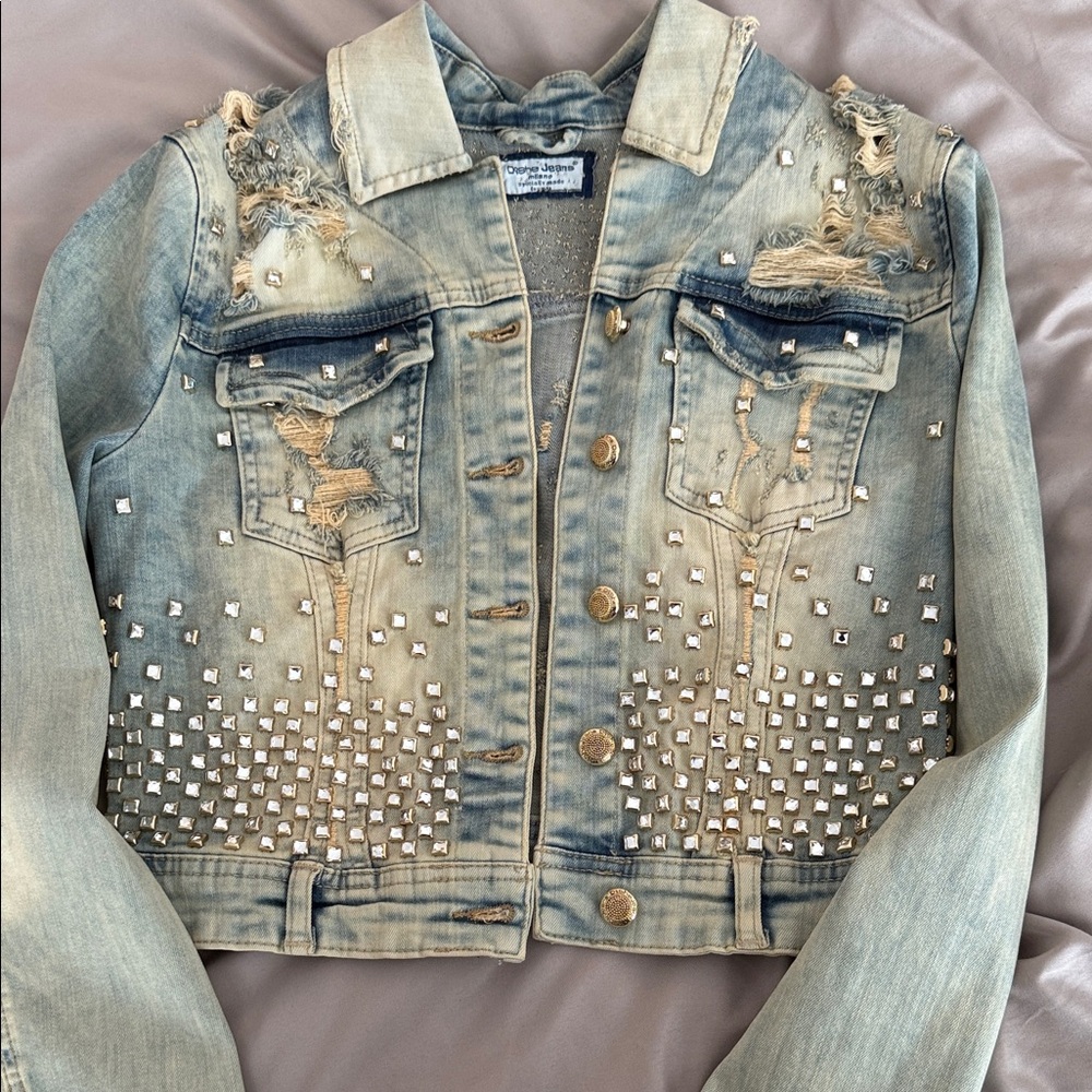 Studded Cropped Denim Jacket